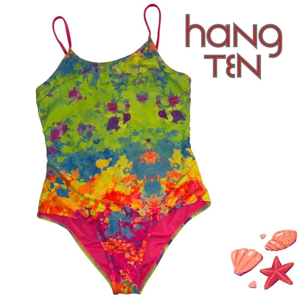 Hang Ten Green and Pink One Piece Swimsuit Vibrant Design